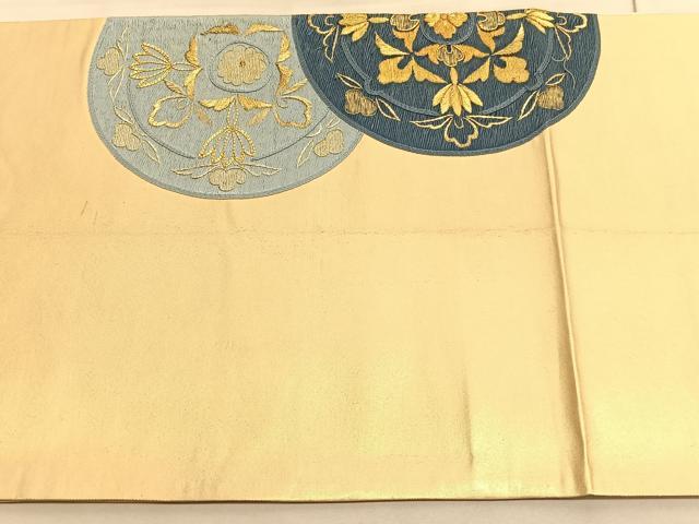 平和屋着物◎太鼓柄袋帯 総刺繍 駒刺繍 更紗花丸文 金糸 引箔 正絹 逸品 BAAV3718hv