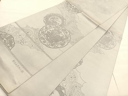 平和屋着物◎西陣 全通柄 本袋帯 都絵皿雲取之図 証紙付き 正絹 逸品 BAAV3720hv