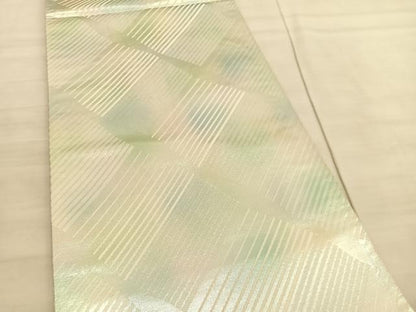平和屋着物◎六通柄袋帯　斜線文　銀糸　正絹　逸品　BAAV3702hv