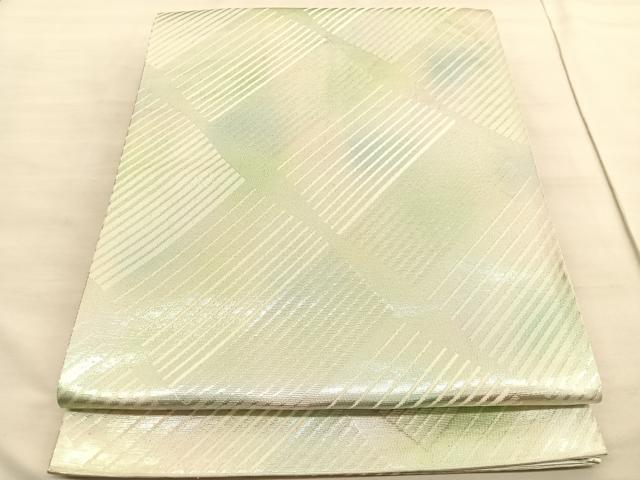 平和屋着物◎六通柄袋帯　斜線文　銀糸　正絹　逸品　BAAV3702hv