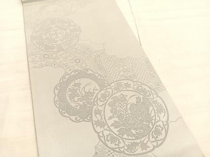 平和屋着物◎西陣 全通柄 本袋帯 都絵皿雲取之図 証紙付き 正絹 逸品 BAAV3720hv