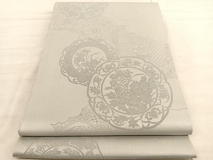 平和屋着物◎西陣 全通柄 本袋帯 都絵皿雲取之図 証紙付き 正絹 逸品 BAAV3720hv