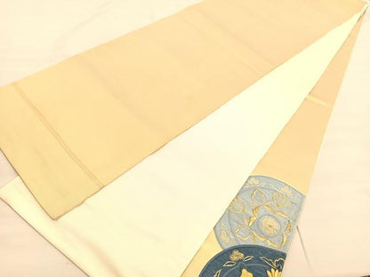 平和屋着物◎太鼓柄袋帯 総刺繍 駒刺繍 更紗花丸文 金糸 引箔 正絹 逸品 BAAV3718hv