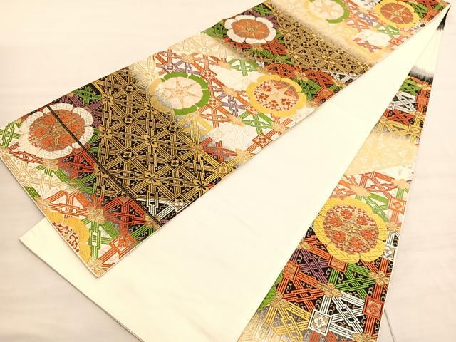 平和屋着物◎六通柄袋帯　唐織　格天井花文　金糸　正絹　逸品　BAAV3740hv