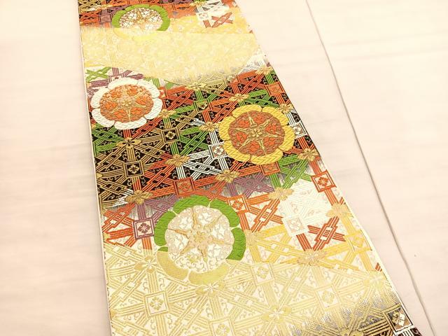 平和屋着物◎六通柄袋帯　唐織　格天井花文　金糸　正絹　逸品　BAAV3740hv