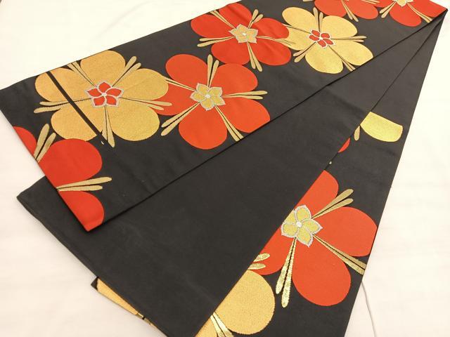 平和屋着物◎六通柄　本袋帯　唐織　千代錦　舞花文　黒地　金銀糸　正絹　逸品　BAAV3778hv
