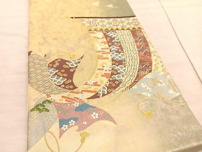 平和屋着物◎西陣　六通柄袋帯　唐織　寿　吉祥　几帳有職文　金糸　正絹　逸品　BAAV3760hv