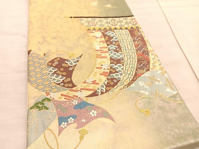 平和屋着物◎西陣　六通柄袋帯　唐織　寿　吉祥　几帳有職文　金糸　正絹　逸品　BAAV3760hv