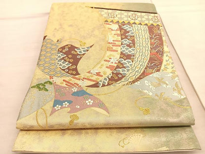 平和屋着物◎西陣　六通柄袋帯　唐織　寿　吉祥　几帳有職文　金糸　正絹　逸品　BAAV3760hv