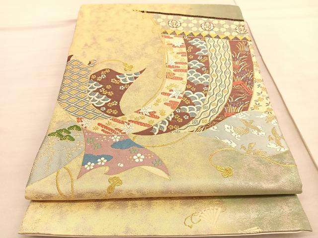 平和屋着物◎西陣　六通柄袋帯　唐織　寿　吉祥　几帳有職文　金糸　正絹　逸品　BAAV3760hv