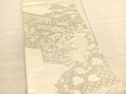平和屋着物◎太鼓柄袋帯 唐織 王朝屏風小袖文様 銀糸 正絹 逸品 BAAV3798hv