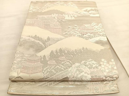 平和屋着物◎六通柄袋帯 東山遠望 九百錦 プラチナ箔 正絹 逸品 BAAV3795hv
