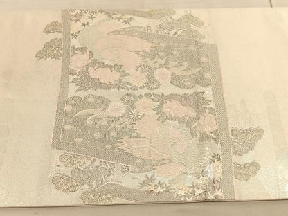 平和屋着物◎太鼓柄袋帯 唐織 王朝屏風小袖文様 銀糸 正絹 逸品 BAAV3798hv