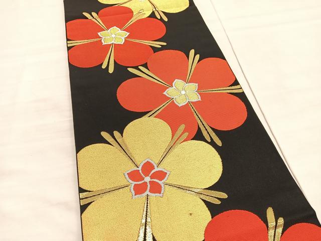 平和屋着物◎六通柄　本袋帯　唐織　千代錦　舞花文　黒地　金銀糸　正絹　逸品　BAAV3778hv