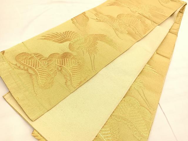 平和屋着物◎六通柄袋帯 松鶴文 金糸 正絹 逸品 BAAV3816hv