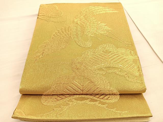 平和屋着物◎六通柄袋帯 松鶴文 金糸 正絹 逸品 BAAV3816hv