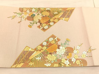 平和屋着物◎太鼓柄袋帯 綴れ 御所車飛鶴花文 金銀彩 正絹 逸品 BAAV3823hv