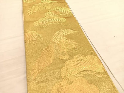 平和屋着物◎六通柄袋帯 松鶴文 金糸 正絹 逸品 BAAV3816hv