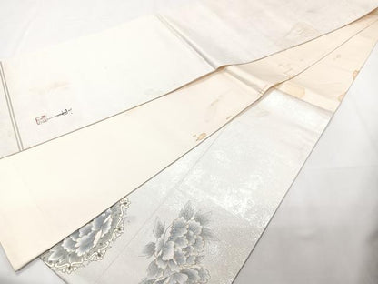 平和屋着物◎太鼓柄袋帯　作家物　花絵皿文　金彩　正絹　逸品　CAAZ0422xi