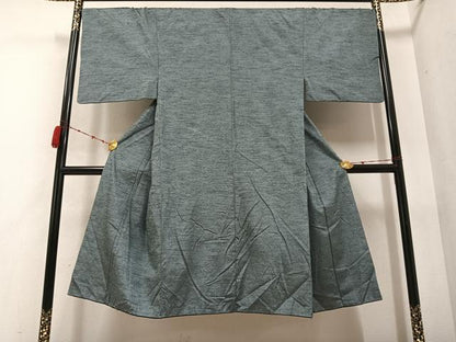 平和屋着物●男性　紬　アンサンブル　色無地　灰汁色　正絹　逸品　AABB6275ph