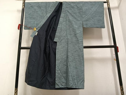 平和屋着物●男性　紬　アンサンブル　色無地　灰汁色　正絹　逸品　AABB6275ph