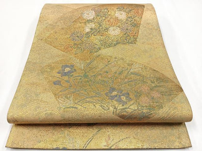 平和屋着物◎六通柄袋帯　地紙花文　金糸　正絹　逸品　CAAX9786xe