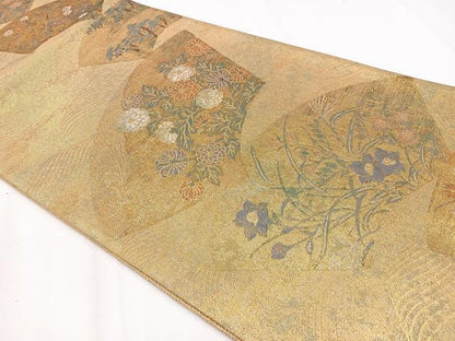 平和屋着物◎六通柄袋帯　地紙花文　金糸　正絹　逸品　CAAX9786xe
