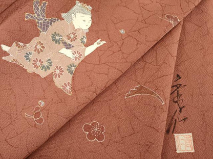 平和屋着物●友禅作家の巨匠 浅井青仁 訪問着 童子 金彩 正絹 逸品 AABB4409ck