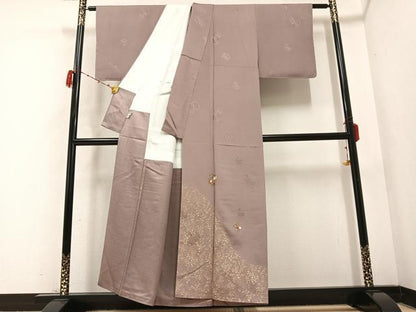 平和屋着物●友禅作家の巨匠　浅井青仁　色留訪問着　草花文　金彩　正絹　逸品　AABB7213ph