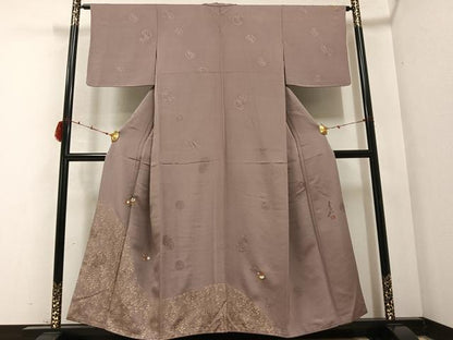 平和屋着物●友禅作家の巨匠　浅井青仁　色留訪問着　草花文　金彩　正絹　逸品　AABB7213ph