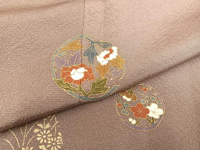 平和屋着物●友禅作家の巨匠　浅井青仁　色留訪問着　草花文　金彩　正絹　逸品　AABB7213ph