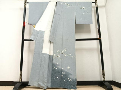 平和屋着物●訪問着　友禅　流水枝花文　暈し染め　正絹　逸品　AABB7239ph