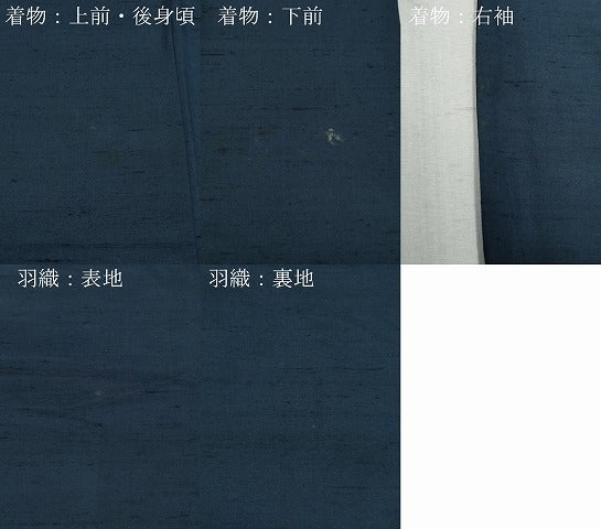 平和屋着物●男性　紬　アンサンブル　藍鉄色　正絹　逸品　CAAY3015vf