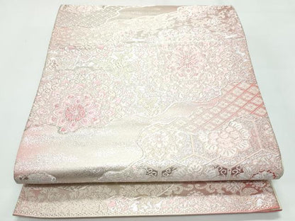 平和屋着物◎六通柄袋帯　唐織　正倉院花文　銀糸　正絹　逸品　CAAY3125vf