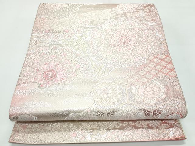 平和屋着物◎六通柄袋帯　唐織　正倉院花文　銀糸　正絹　逸品　CAAY3125vf