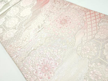 平和屋着物◎六通柄袋帯　唐織　正倉院花文　銀糸　正絹　逸品　CAAY3125vf