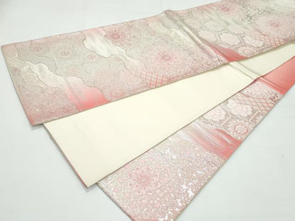 平和屋着物◎六通柄袋帯　唐織　正倉院花文　銀糸　正絹　逸品　CAAY3125vf