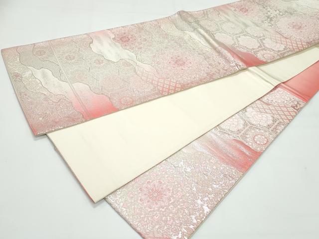 平和屋着物◎六通柄袋帯　唐織　正倉院花文　銀糸　正絹　逸品　CAAY3125vf