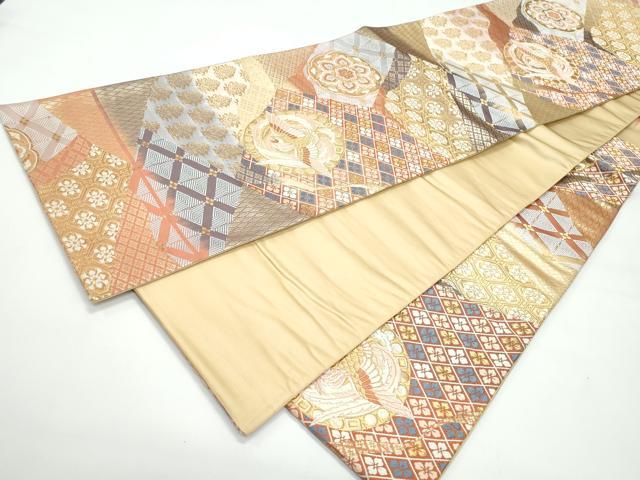 平和屋着物◎六通柄袋帯　唐織　正倉院鳳凰花文　金糸　正絹　逸品　CAAY3149vf