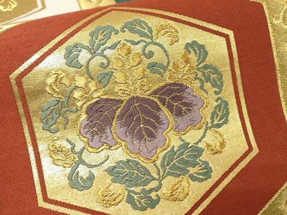 平和屋着物▼六通柄袋帯 唐織 彩重ね 有職亀甲文 金糸 正絹 逸品 CAAY4063ak