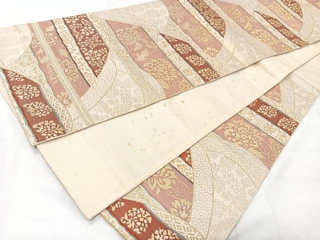 平和屋着物◎六通柄袋帯　古典　横段花文　金糸　正絹　逸品　CAAX9881xe