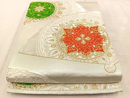 平和屋着物◎六通柄袋帯 唐織 扇花文 金銀糸 正絹 逸品 BAAU9676yc
