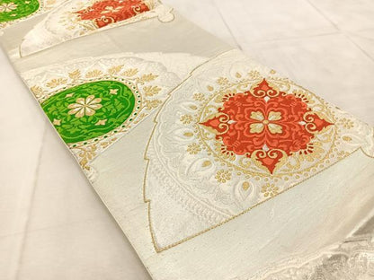 平和屋着物◎六通柄袋帯 唐織 扇花文 金銀糸 正絹 逸品 BAAU9676yc