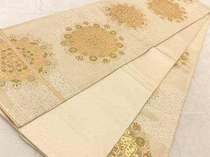 平和屋着物◎六通柄袋帯　正倉院花文　金糸　正絹　逸品　BAAU9678yc