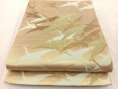 平和屋着物◎六通柄袋帯　飛鶴シルエット　金銀糸　正絹　逸品　BAAU9677yc