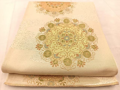 平和屋着物◎六通柄袋帯　正倉院花文　金糸　正絹　逸品　BAAU9678yc