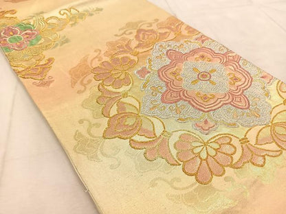 平和屋着物◎六通柄袋帯　正倉院花文　金銀糸　正絹　逸品　BAAU9689yc