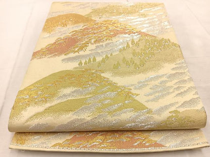 平和屋着物◎六通柄袋帯　遠山樹林文　金銀糸　正絹　逸品　BAAU9683yc