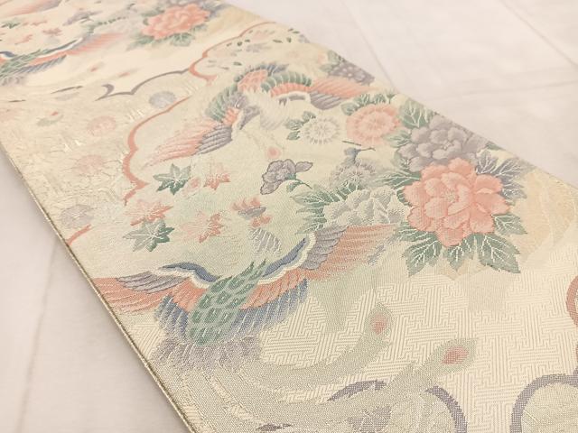 平和屋着物◎佐賀錦 六通柄袋帯 雲取鳳凰花文 金銀糸 正絹 逸品 未使用 BAAU9741yc