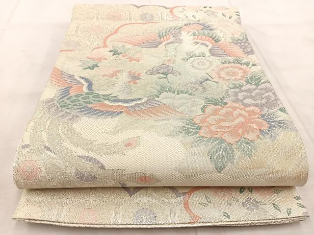 平和屋着物◎佐賀錦 六通柄袋帯 雲取鳳凰花文 金銀糸 正絹 逸品 未使用 BAAU9741yc